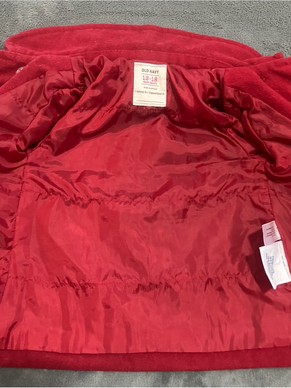 Old Navy Wool Blend Toddler Double Breasted Peacoat - Red - 12-18 Months - Picture 10 of 11